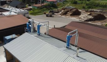 Installed cyclone separators on the roof of the sawmill, extraction of wet sawdust, separation of sawdust